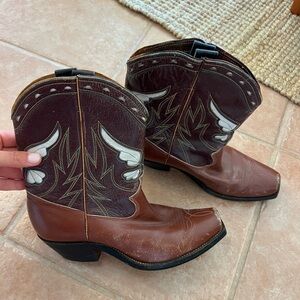 Brown and Maroon Western Cowboy Boots